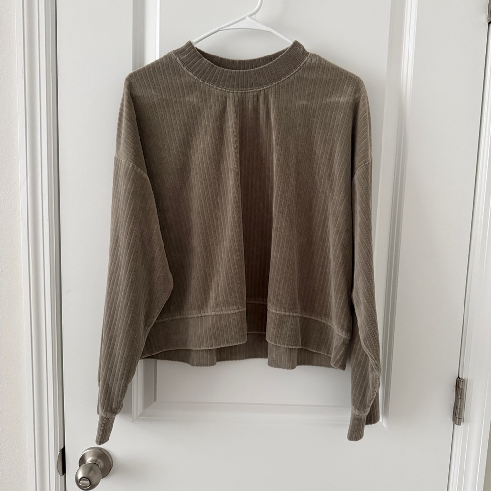 H&M Corded Crewneck Sweater in Olive Green